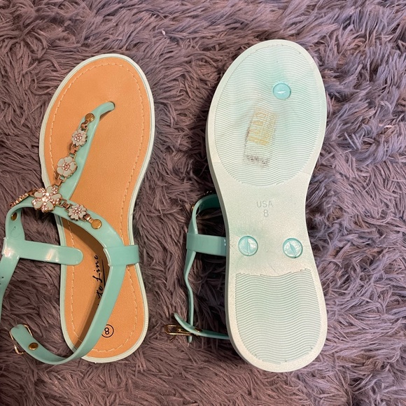 Turquoise White Line Sandals - Picture 2 of 2